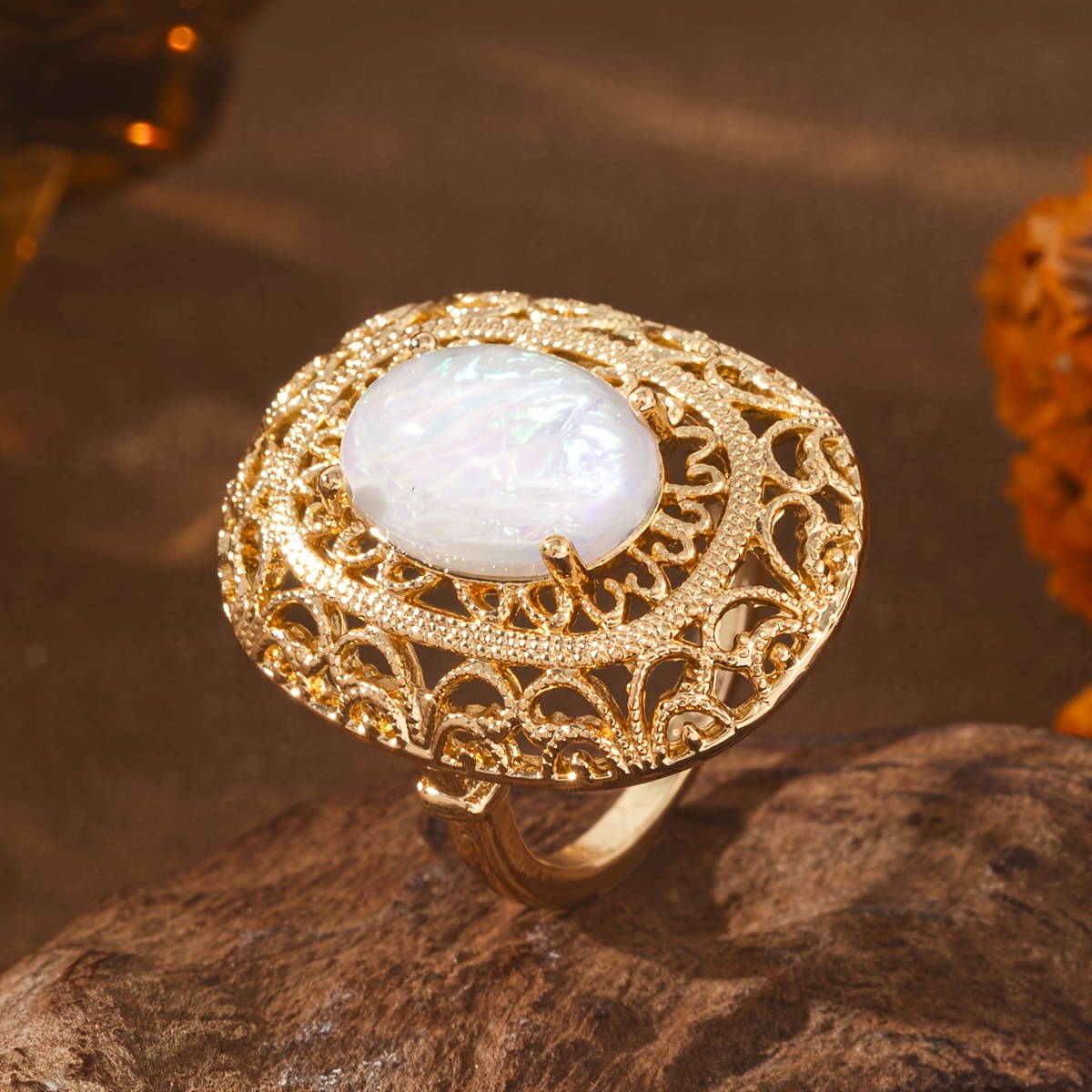 Women's Hollowed-Out Oval Ring, Elegant Minimalist Style